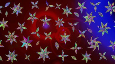 Suluboya elle çizilmiş çiçek desenli eskiz deseni. Parlak renkli fantezi çiçekleri, yapraklar, kahverengi renkli tomurcuklar, kahverengi.