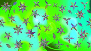 Çiçek desenli çizim. Raster illüstrasyonu. Yeşil renkli çiçekler. Asya tekstil tarzında. Raster illüstrasyonu.