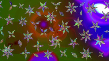 Güzel kumaş deseni. Raster illüstrasyonu. Yeşil renklerde. Raster illüstrasyonunda çiçek deseni çizimi.