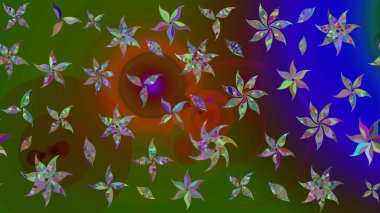 Tatil havası. Yeşil renkli çiçekler. Bahar mevsimi. Raster güzel bir çiçek deseni çizmiş. Nazik romantik baskı.