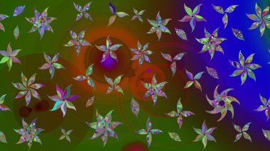 Düz Çiçek Elementleri Tasarım Raster illüstrasyonu. Çiçek desenli eskiz. Yeşil renkli çiçekler. Renkli Bahar Teması çizim şablonu.