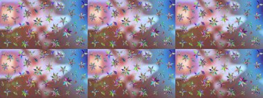 Motley illüstrasyonu. Küçük renkli çiçekler. Robot resim. Moda baskıları için zarif bir şablon. Çiçekli bahar çiçekleri. Küçük çiçekte şirin desenler.