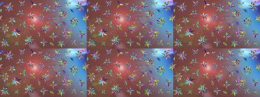 Çiçekli karalama şeklinde Raster çiçek deseni. Kahverengi renkli çiçekler. Yumuşak, bahar çiçekli arka plan.