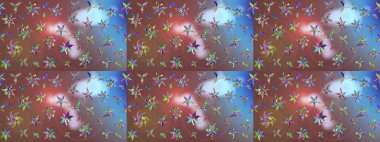 Moda baskıları için zarif bir şablon. Küçük çiçekte güzel bir desen. Küçük renkli çiçekler. Çiçekli bahar çiçekleri. Motley illüstrasyonu. Çizim.