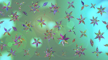 Yeşil renkli bitkilerden oluşan parlak çiçekli çizim deseni.