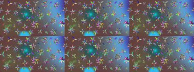 Halk tarzı. Modern çiçek arkaplanı. Parlak renkli çiçekleri ve kahverengi renkli yaprakları olan harika bir çiçek deseni. Moda baskıları için zarif bir şablon.