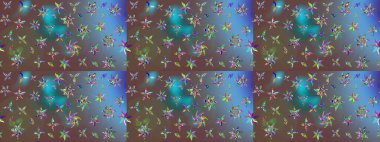 Raster illüstrasyonu. Patlayan çiçekler soyut olarak yerleştirilmiş. Kahverengi renklerde bahar çiçekleri. Raster deseni.