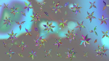 Renkli desenli eskiz deseni, gri çiçekler ve dekoratif elementlerle. Raster illüstrasyonu. Kumaş, tekstil, duvar kağıdı baskısı için. Eski usul. Taslak arkaplan.