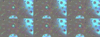 Gri renkli etnik çiçekli zarif eskiz deseni. Asya Tekstil 'inde Raster Çiçek İllüstrasyonu.