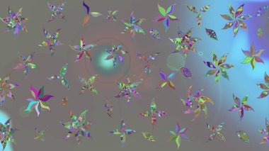 Gri renklerde bahar çiçekleri. Raster illüstrasyonu. Çiçek ve yapraklı karalama şeklinde Raster çiçek deseni.