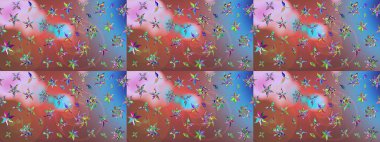 Çiçek desenli çizim. Renkli Bahar Teması eskiz kalıbı. Kahverengi renkli çiçekler. Asya tekstil tarzında. Düz Çiçek Elementleri Tasarımı. Raster illüstrasyonu.