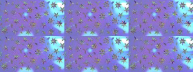 Raster - stok. Eskiz arkaplan modeli. Yapraklı çiçekler ve mor renkli papatya çiçekleri..