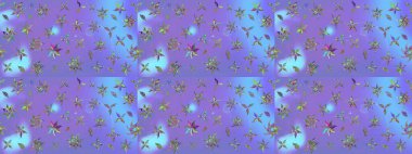 Nazik, sevimli çiçek arkaplanı. Çiçekli karalama şeklinde Raster çiçek deseni. Mor renkte çiçekler.