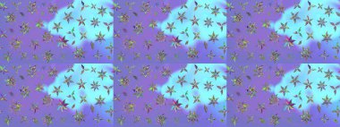 Retro tekstil tasarım koleksiyonu. 1950-1960 motifleri. Violet menekşe üzerinde. Çiçekli ipek eşarp. El çizimi çiçek elementleri ile soyut çizim raster deseni.