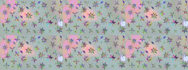 Düz Çiçek Elementleri Tasarımı. Renkli Yaz Temalı eskiz kalıbı. Sevimli çiçek raster deseni. Modaya uygun kumaş deseni.
