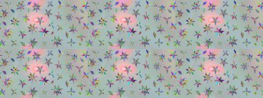 Raster illüstrasyonu. Küçük bir çiçekte eskiz deseni. Hoş bir çiçek geçmişi var. Güzel kumaş deseni.