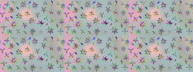 Gri renkli çiçekler. Robot resim. Raster illüstrasyonu. Şirin çiçek elementleri..