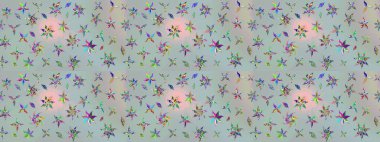 Sevimli çiçek raster deseni. Düz Çiçek Elementleri Tasarımı. Gri renkli çiçekler. Renkli Bahar Teması çizim şablonu.