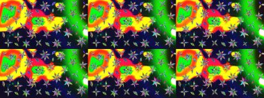 Raster çiçek desenli çiçek deseni, yapraklar, dekoratif elementler, sıçrama, lekeler, el çizimi kontur çizgileri ve Doodle çizim stili, grafik raster çizim çizimi.