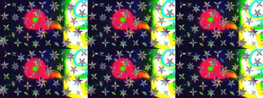 Düz Çiçek Elementleri Tasarımı. Raster Illustrasyon 'daki Çiçek Deseni' nin son moda çizimi. Renkli Yaz Temalı eskiz kalıbı. Güzel kumaş deseni.