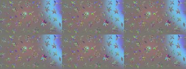 Raster illüstrasyonundaki çiçek desenli çizim. Düz Çiçek Elementleri Tasarımı. Gri renkli çiçekler. Renkli Yaz Teması çizim şablonu.