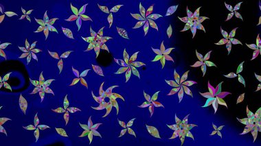 Düz Çiçek Elementleri Tasarım Raster illüstrasyonu. Çiçekli çiçek deseni, suluboya. Mavi renkli çiçekler. Renkli Bahar Teması Eskiz Şablonu.