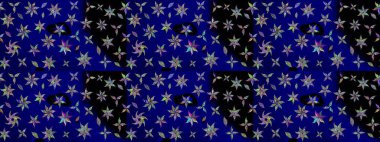 Raster illüstrasyonu. Mavi renklerde. Mavi renkte mavi papatya deseni.