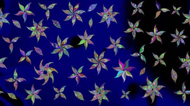 Yaprak ve çiçeklerin suluboya resimleri, mavi renkte çizimler. Yumuşak, mavi renkte bahar çiçekleri. Raster illüstrasyonu.