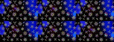 Çiçekli karalama şeklinde Raster çiçek deseni. Raster illüstrasyonu. Nazikçe, bahar çiçekleri siyah renklerde.