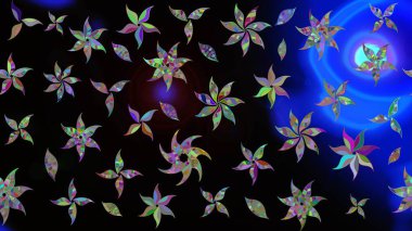 Çiçekli karalama şeklinde Raster çiçek deseni. Yumuşak, bahar çiçekleri siyah renklerde. Raster illüstrasyonu.