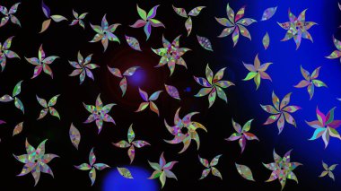 Raster illüstrasyonu. Nazik, yaz çiçekleri siyah renklerde. Küçük çiçekteki sevimli çiçek deseni. Raster deseni.