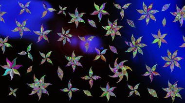 Raster illüstrasyonu. Siyah renklere karalamalı çiçek deseni çiz.