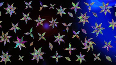 Düz Çiçek Elementleri Tasarımı. Raster illüstrasyonu. Siyah renkte zarif çiçek buketi suluboya. Renkli Bahar Teması çizim şablonu.