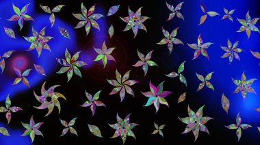 Raster illüstrasyonu. Siyah renklere karalamalı çiçek deseni çiz.