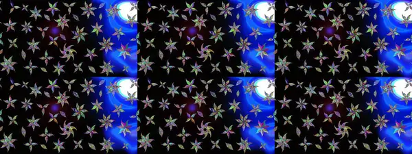 Siyah renkli çiçekler. Raster illüstrasyonunda çiçek deseni çizimi.