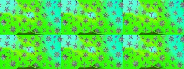 Yeşil renkli çiçekler. Sevimli çiçek raster deseni. Renkli Bahar Teması eskiz kalıbı. Düz Çiçek Elementleri Tasarımı.