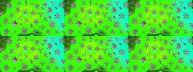 Hediye ambalaj kağıdı, tebrik kartları, posterler ve pankart tasarımı. Raster düz çiçek çizim deseni. Yeşil renkte çiçekler.