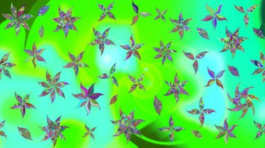 Çiçek desenli çizim. Raster illüstrasyonu. Yeşil renkli çiçekler. Asya tekstil tarzında. Raster illüstrasyonu.