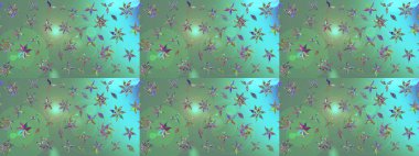 Yumuşak, yaz çiçekli arka plan. Çiçekli karalama şeklinde Raster çiçek deseni. Yeşil renkte çiçekler.