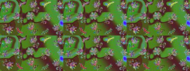 Çiçekli tebrik kartı. Çiçek arkaplan. Yeşil, kahverengi ve mavi renklerde. Raster illüstrasyonu. Doğum günü kartı ya da düğün davetiyesi. Suluboya çiçek buketi.