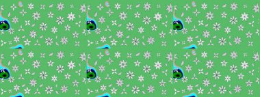 Nazik, narin çiçek arkaplanı. Çiçekli karalama şeklinde Raster çiçek deseni. Yeşil renkte çiçekler.