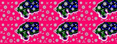 Moda baskıları için zarif bir şablon. Halk tarzı. Parlak renkli çiçekleri ve morumsu yaprakları olan harika bir çiçek deseni. Modern çiçek arkaplanı.