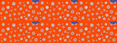 Turuncu çiçekli bahar çiçekleri. Küçük çiçekte güzel bir desen. Moda baskıları için zarif bir şablon. Motley illüstrasyonu. Küçük renkli çiçekler..