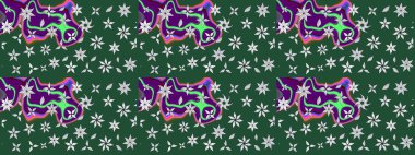 Parlak renkli çiçekli ve yeşil yapraklı harika bir çiçek deseni. Moda baskıları için zarif bir şablon. Modern çiçek arkaplanı. Halk stili.