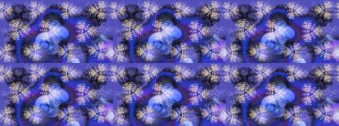 Noel ve yeni yıl moda baskıları için tatil tasarımı. Raster illüstrasyonu. Kar tanelerinin soyut arkaplanlı Noel şablonu. Mor, mavi ve nötr kar taneleri.