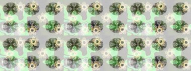 Kusursuz bir geçmişi var. Kumaş, tekstil, duvar kağıdı baskısı için. Eski usul. Renkli şal desenli, gri, yeşil, tarafsız çiçekler ve dekoratif elementlerle kusursuz desen. Raster illüstrasyonu