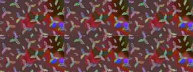 Güzel soyut kar taneleri raster tasarımı. Düz kar karalama ikonları, kar taneleri kahverengi, kırmızı ve yeşil renkli siluetler noel afişi, kartlar. Yeni yıl kar tanesi.