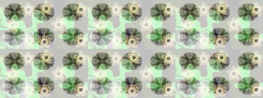 Kusursuz bir geçmişi var. Kumaş, tekstil, duvar kağıdı baskısı için. Eski usul. Renkli şal desenli, gri, yeşil, tarafsız çiçekler ve dekoratif elementlerle kusursuz desen. Raster illüstrasyonu