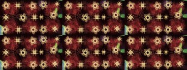 Kahverengi, siyah ve kırmızı renkte kar tanesinden yapılmış kış deseni. Kış konsepti Düz yatıyordu. Raster illüstrasyonu.