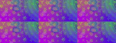 Çiçeksel fantezi tasarımı ve parlak bir arka plan çizimi. Düz Çiçek Elementleri Tasarımı. Renkli Bahar Teması çizim şablonu.